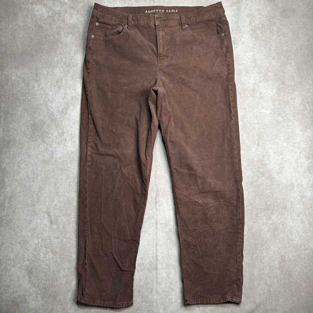 American Eagle 90s Straight Brown Corduroy Pants Womens Size 18 Regular Stretch
